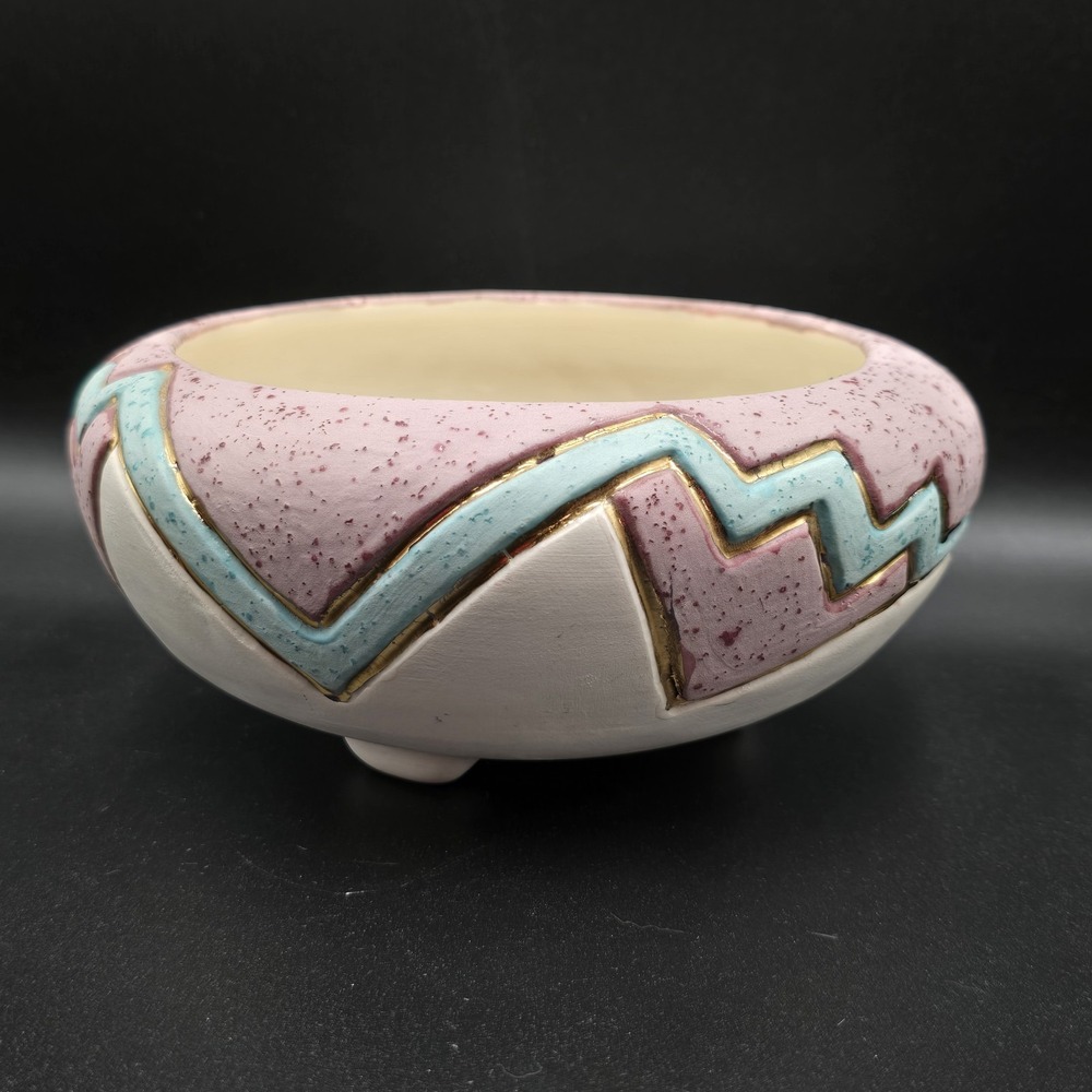 Koshari Studios T937 Southwestern Footed Pottery Bowl Gold Accents 5" Vintage